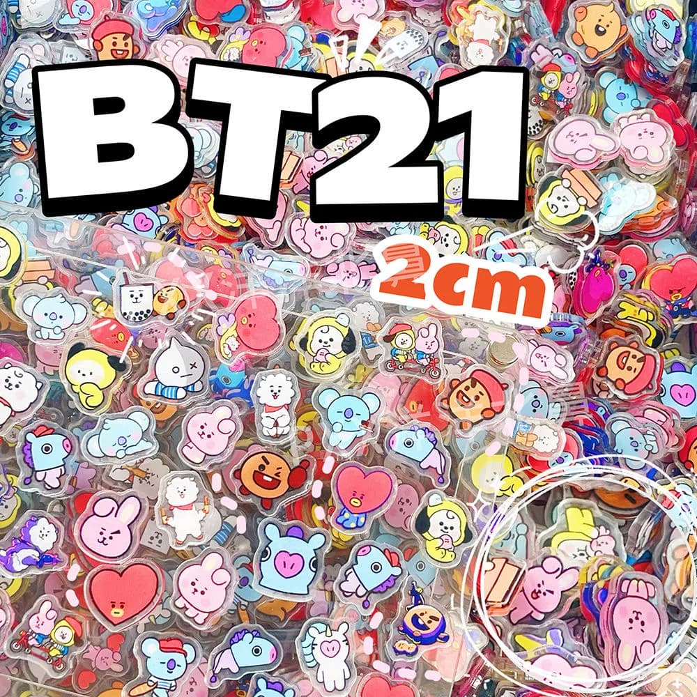 1/2cm 미니 BT21 아크릴 보드 DIY 냉장고 자석, 휴대폰 케이스 재료, 애니메이션 만화 선물 및 장난감용 장식 100개