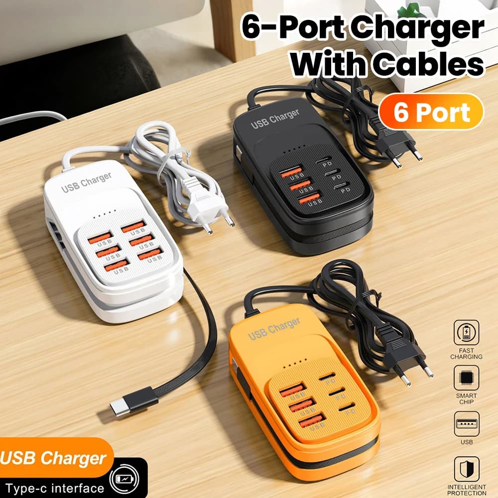 고속 USB 충전기 6 in 1 멀티탭 데스크탑 충전 스테이션 고속 충전 코드 EU/UK/US 플러그 USB 허브 어댑터 소켓 3PD 3USB