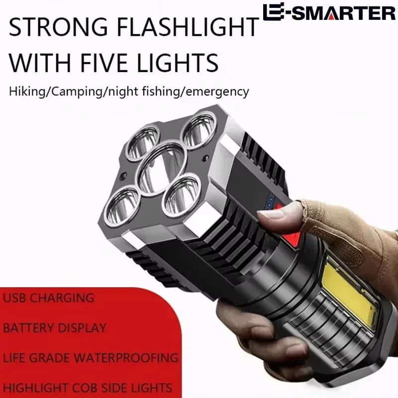 5LED 고성능 Led 손전등 캠핑 모험 야외를위한 측면 조명 3 조명 모드가있는 충전식 캠핑 스포트라이트