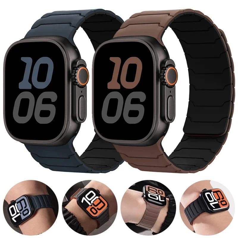 Apple Watch 울트라 2 밴드 용 스트랩 49mm 45mm 44mm 40mm 42mm 46mm 41mm 38mm 자기 실리콘 팔찌 IWatch 시리즈 10 SE 9 8 7
