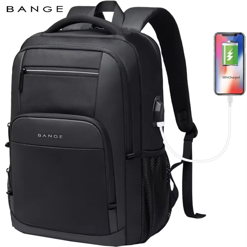 BANGE 경량 15.6 인치 노트북 배낭 방수 USB 충전 포트 다기능 여행 하이킹 학교 가방 남성용 Mochila