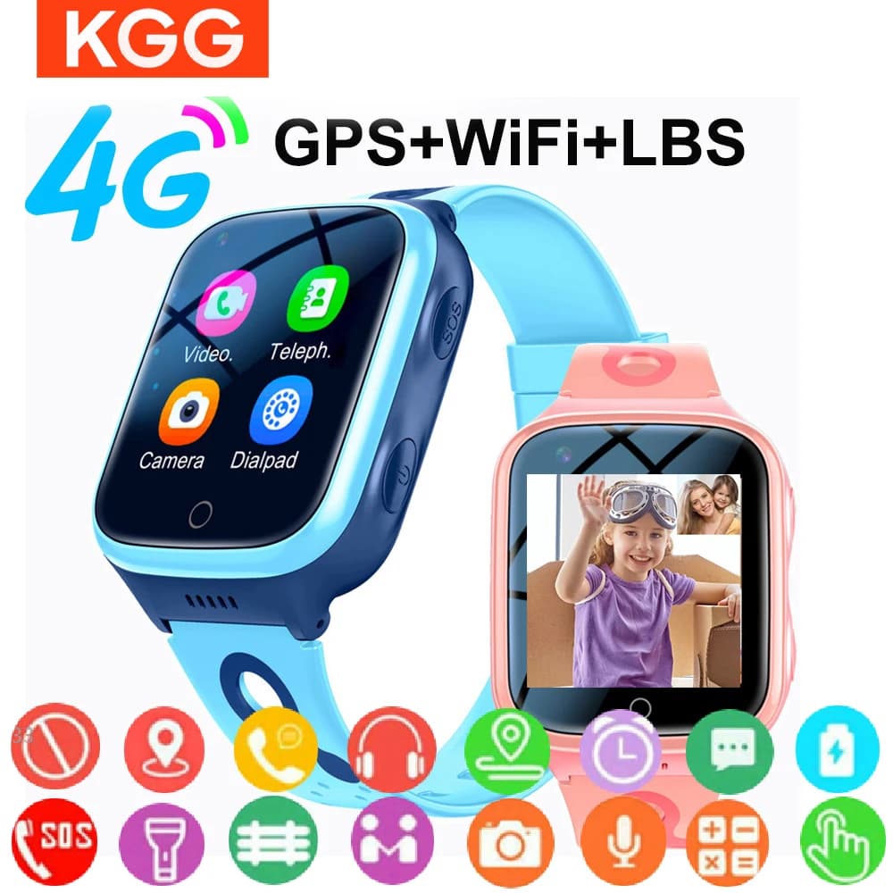 KGG 4G 스마트 워치 어린이 GPS 와이파이 영상 통화 추적기, 위치 SOS 통화 백 모니터, 휴대폰 시계 스마트워치, 어린이 선물, 1000mAh