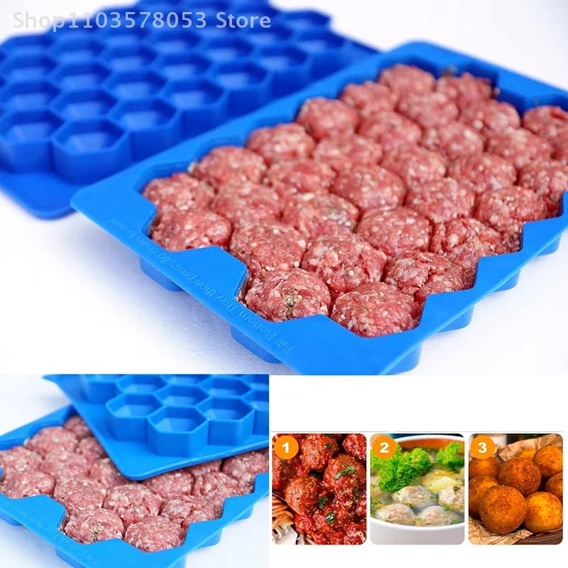 37 그리드 뚜껑이있는 실리콘 미트볼 금형 벌집 주먹밥 제조기 생선 공 쇠고기 공 금형 고기 도구 주방 악세사리