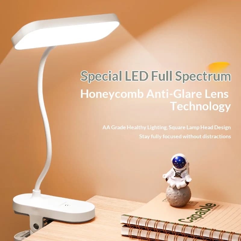 USB 충전식 클립형 LED 책상 램프, 학생용 눈 보호 독서등, 기숙사 침실 책상 학습 사무실 휴대용 램프