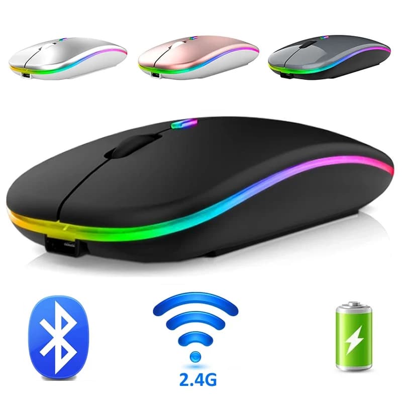 무선 블루투스 마우스 2.4G 듀얼 모드 충전식 마우스 RGB 인체공학적 무음 클릭 마우스 PC 컴퓨터 iPad 노트북용 3600DPI