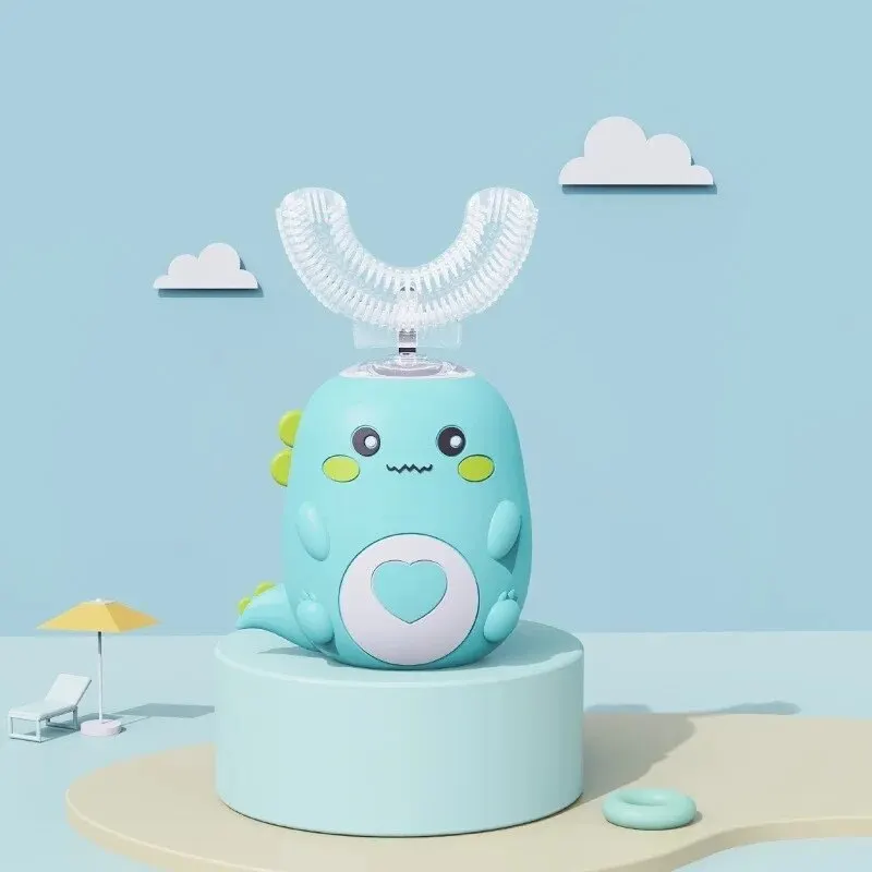 아동용 U자형 전동 칫솔, 식품 등급 실리콘 구강 360 도, 자동 USB 충전, 스마트 칫솔