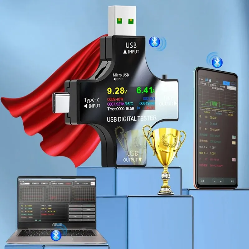 ‌ USB 테스터 Type-C PD 디지털 용량 측정기 8A 전압 전류 모니터 QC3.0 고속 충전 기능이 있는 보조베터리 충전기 감지기