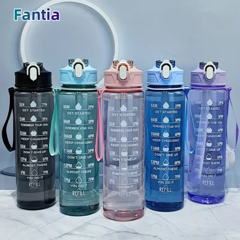 800ml/27oz 대용량 스포츠 물병 여행 피트니스 스포츠에 적합한 시간 규모와 누출 방지 플라스틱 마시는 컵