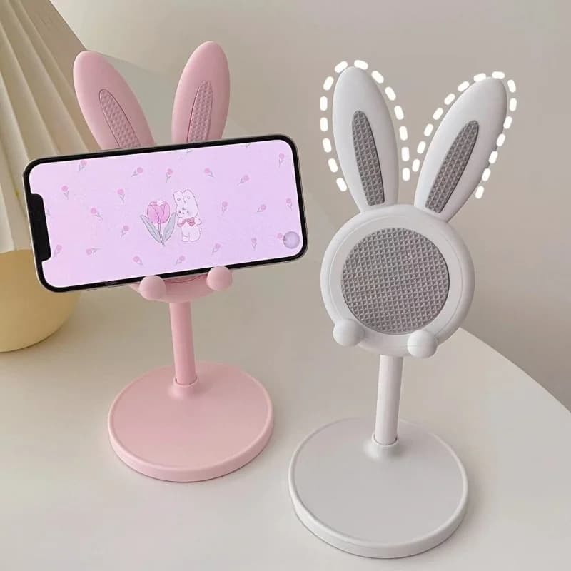 귀여운 토끼 모양 휴대폰 거치대는 데스크탑 휴대폰 액세서리로, 높이 조절 및 각도 조절이 가능합니다.