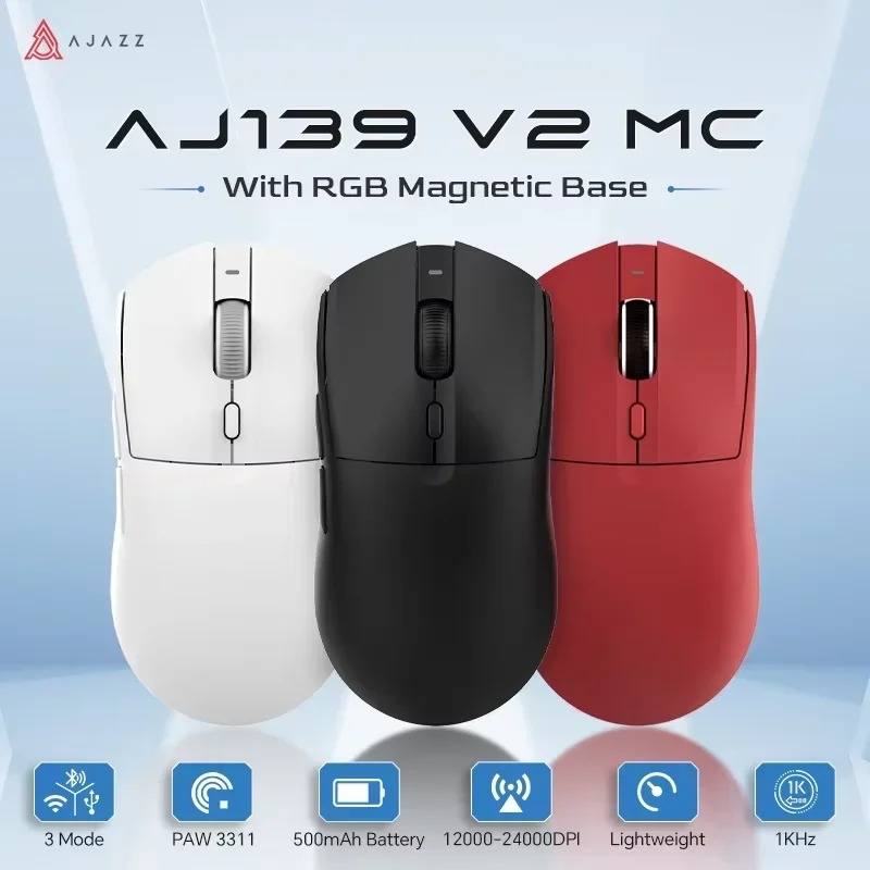 AJAZZ AJ139 V2 MC/AJ139 PRO 무선 게임용 마우스 PAW3311/PAW3395 센서 12000DPI/26000DPI 500mAh 블루투스 마우스 게이머 PC용