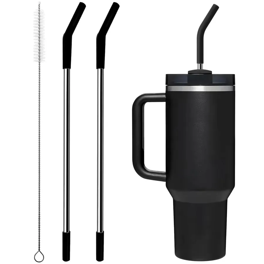 스탠리 컵용 실리콘 팁이 있는 스테인레스 스틸 밀짚 스탠리 40oz/30oz 텀블러용 2Pcs 교체 빨대 1Pcs 밀짚 브러시