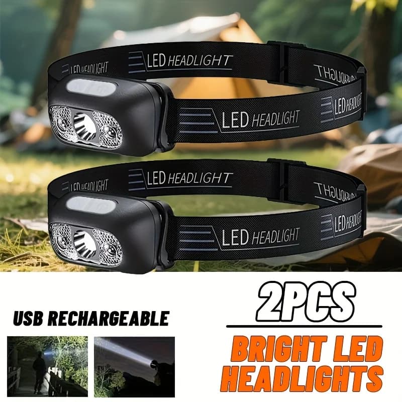 강한 빛 헤드램프 휴대용 LED 센서 헤드램프 USB 충전식 헤드 손전등 야외 캠핑 낚시 비상 랜턴