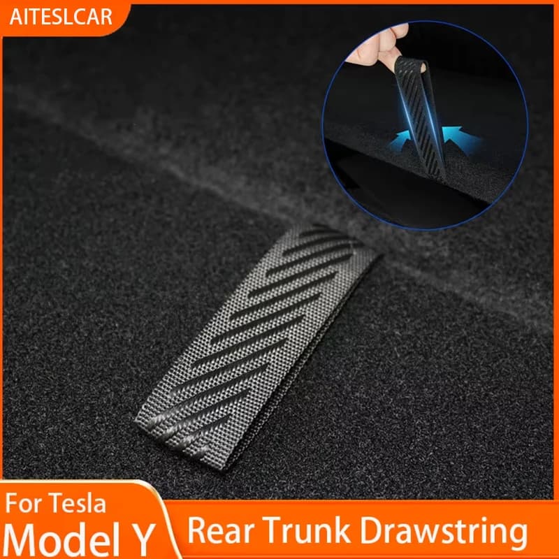 테슬라 모델 Y 뒷 트렁크 로프 DrawString 오픈 테일 박스 커버 핸들 당겨 스트랩 자동차 주최자 액세서리 매트 보호 패드