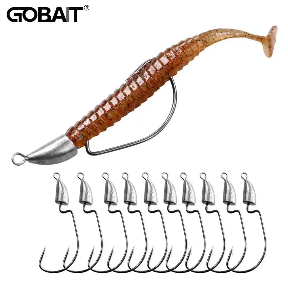 10개 금속 지그 헤드 웜 훅 3.5g 7g 10g 20g 무게 크랭크 낚시 바늘 기어 싱커 페스카 루어 텍사스 리그 낚시 용품 키트