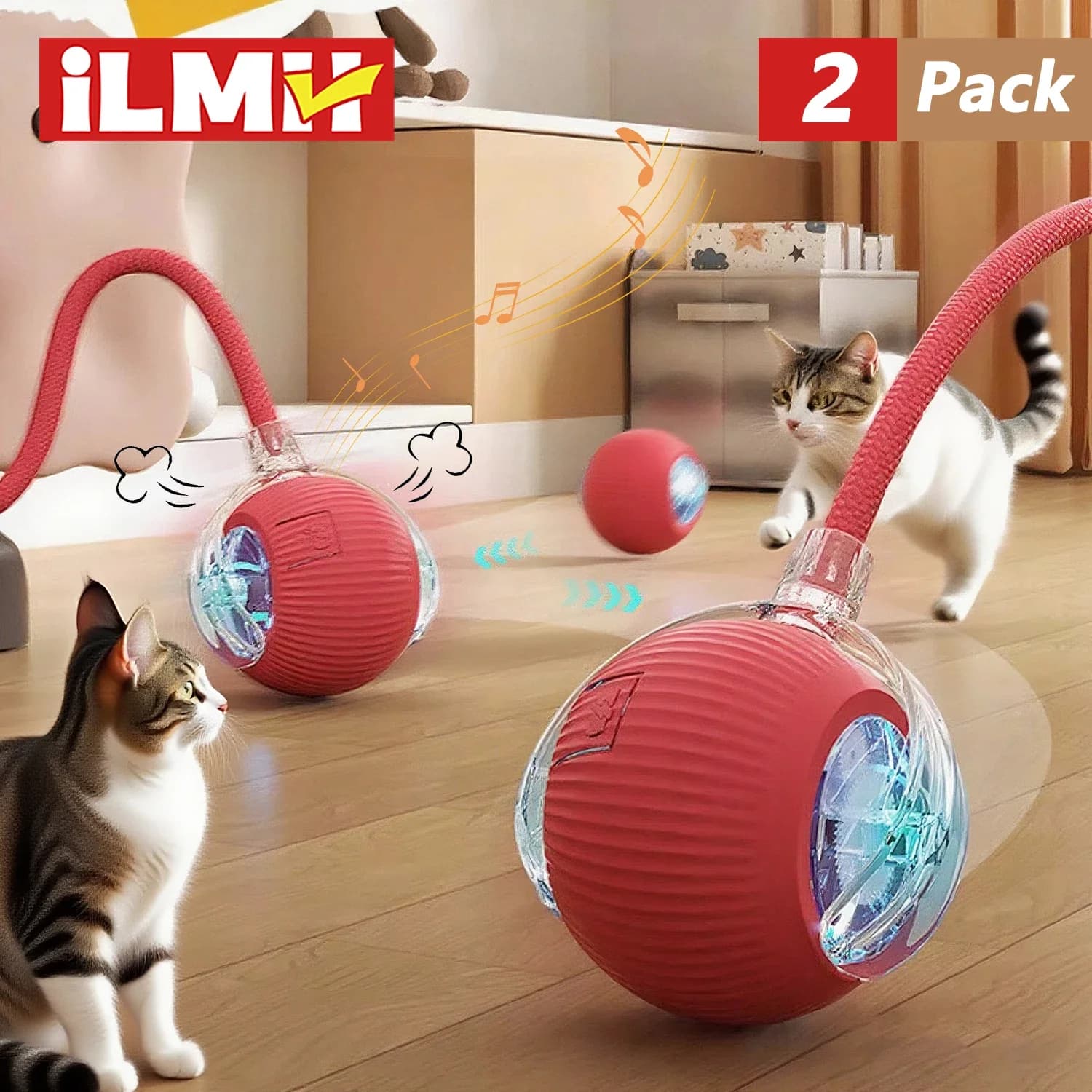 iLMH 1/2 PCS 고양이 인터랙티브 볼 장난감 자동 롤링 볼 인조 꼬리 충전식 스마트 애완동물 전자 장난감 애완동물 장난감 쥐 모방