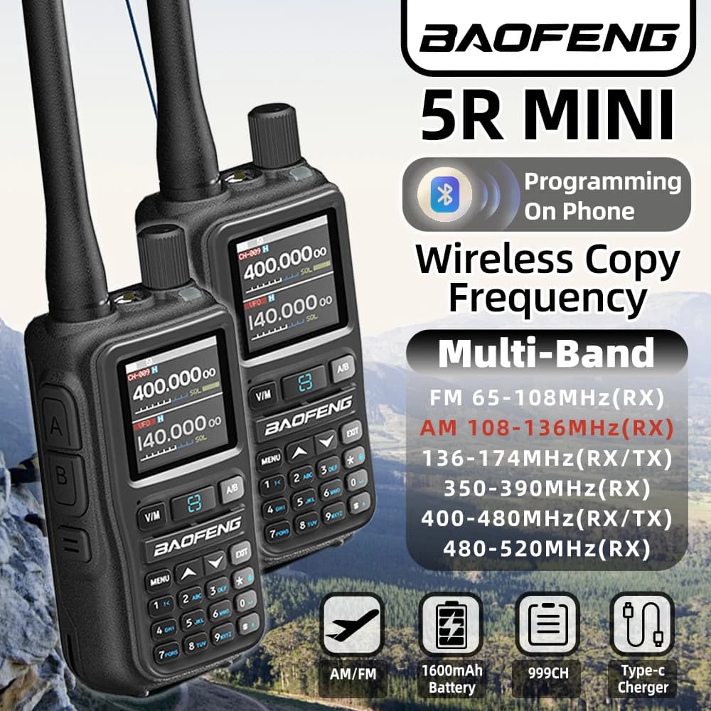 1개 바오펑 UV 5RMINI 무선 주파수 판독 워키토키 AM 장거리 멀티밴드 타입-C 충전기 햄 라디오