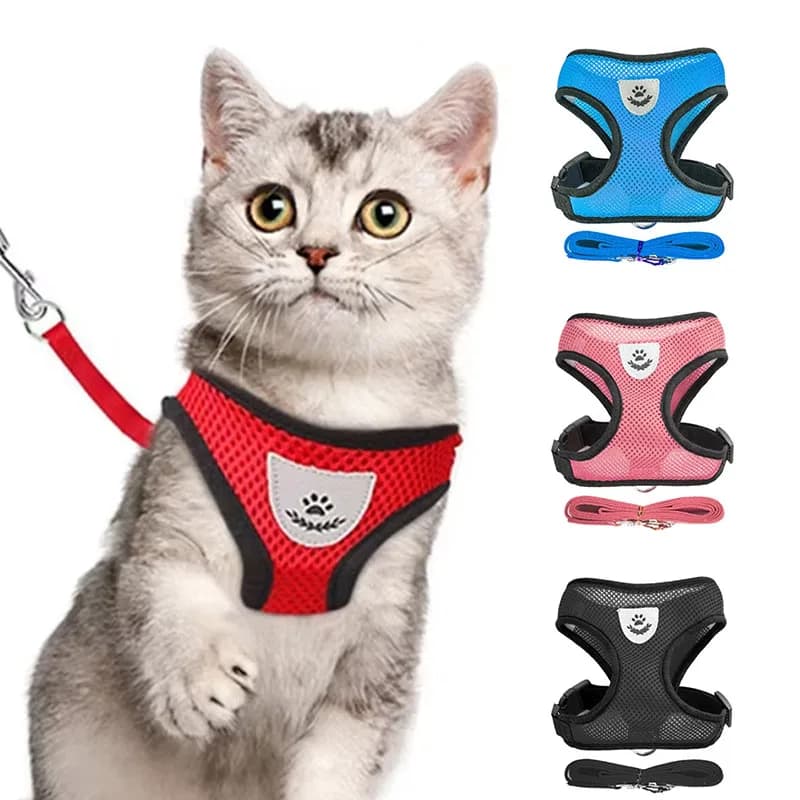 고양이 강아지 하네스와 리드줄, 조절 가능한 조끼형 폴리에스터 메쉬 통기성 하네스, 반사띠가 있는 소형견 고양이 액세서리