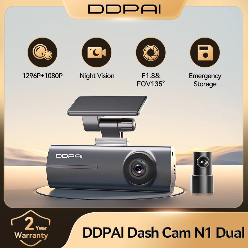 DDPAI 대시 캠 N1 듀얼 전면 및 후면 녹화 NightVIS 1296P 대시 캠 레코더 자동차 DVR 앱 제어