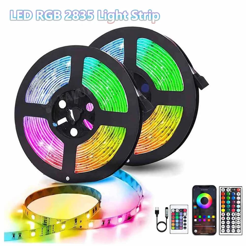 LED 스트립 라이트 블루투스 3/5/10M 2835 SMD 5V RGB 조명 유연한 LED 램프 테이프 리본 자체 접착 TV 데스크탑 다이오드 장식