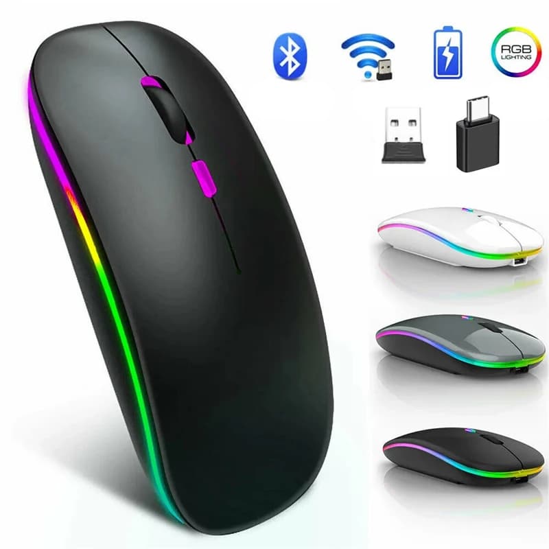 블루투스 호환 RGB 충전식 무선 마우스, 무선 컴퓨터 무소음 마우스, LED 백라이트, 인체 공학적 게이밍 마우스