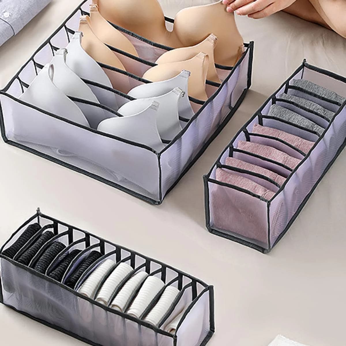 1PC-양말 용 옷장 주최자 홈 분리 된 속옷 보관 상자 7/9/11 그리드 청바지 브래지어 주최자 접이식 서랍 주최자