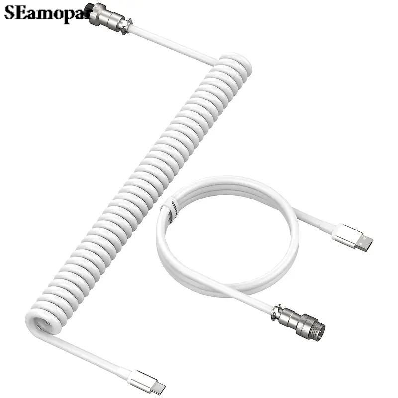코일 키보드 케이블 유형 C-USB-A 기계식 키보드 케이블 분리형 금속 비행가 게임용 키보드 용 이중 슬리브 와이어