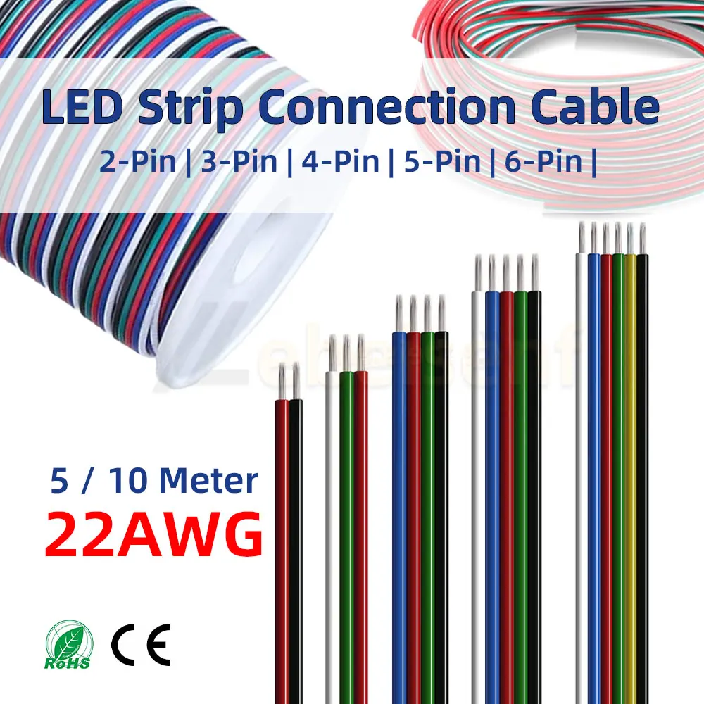 5/10M 22AWG 2-6핀 LED 스트립 연장 와이어 코드 컬러 케이블 (3528 5050 RGB RGBW CCT DIY 캐비닛 LED 라이트 스트립 액세서리용)