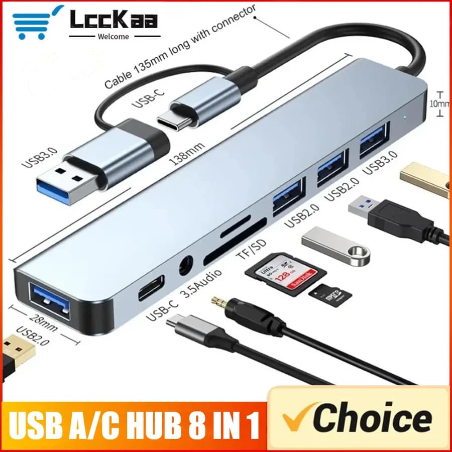 7/8 in1 USB C 허브 확장기 멀티포트 어댑터 타입 C 스플리터 독 USB 3포트 샤오미 폰 태블릿용 고속 데이터 전송