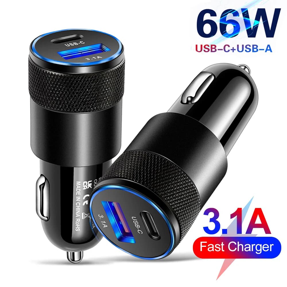 66W USB 차량용 충전기 유형 C Xiaomi 화웨이 PD 전화 충전기 자동차 어댑터 소켓 담배 라이터에 대 한 빠른 충전 전화 어댑터