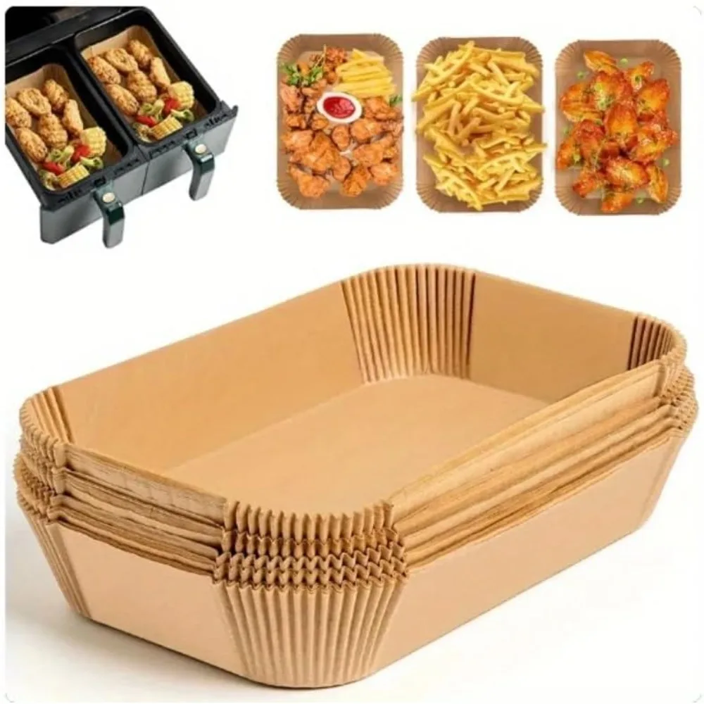 50/100pcs 일회용 에어 프라이어 종이 직사각형 주방 베이킹 에어 프라이어 매트 내유성 전자 레인지 바베큐 베이킹 종이 액세서리
