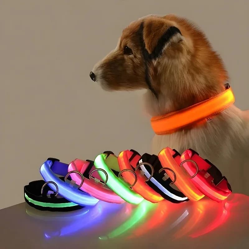 개 목걸이 나일론 LED 야간 안전 깜박이는 어둠 속에서 빛나는 애완견 개 가죽 끈 애완견 개 빛나는 형광 개 액세서리 목걸이