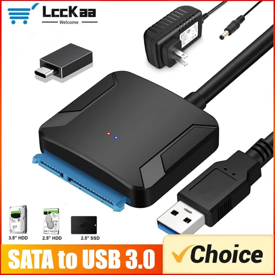2.5/3.5인치 SSD HDD SATA III 하드 드라이브 디스크 변환기용 SATA-USB 3.0 어댑터 케이블 (UASP 지원, 12V 전원 어댑터 포함)