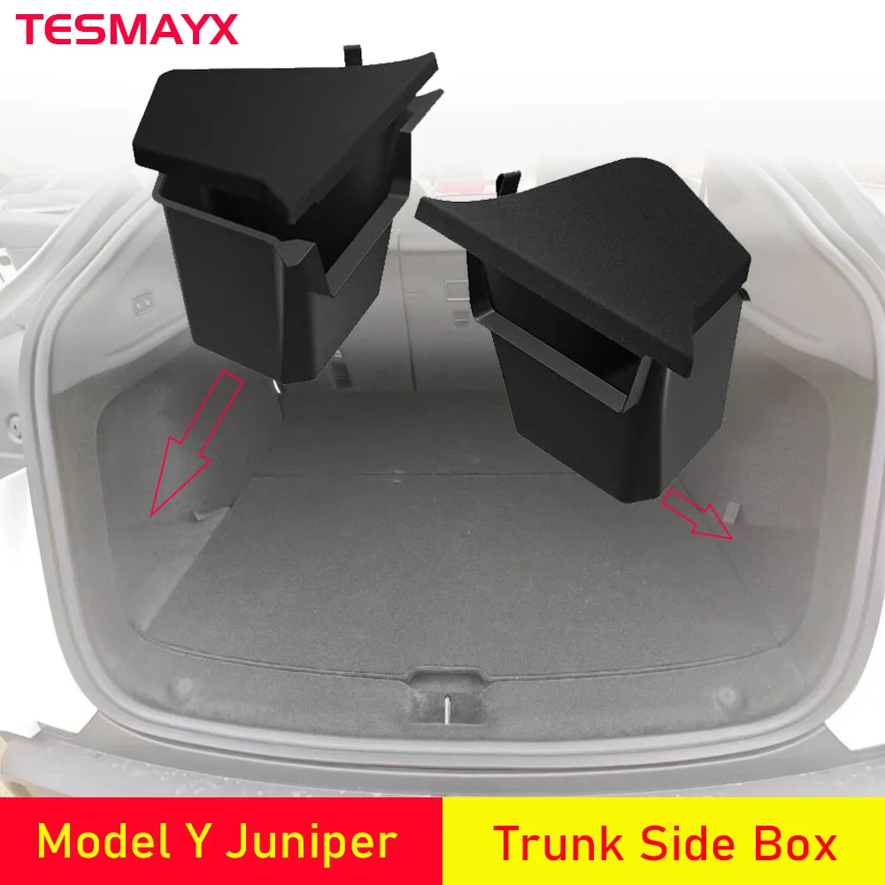 Tesla Model Y Juniper Launch Refresh 2025 뒷 트렁크 보관함 사이드 박스 주최자 TPE 트림 액세서리 용 트렁크 주최자
