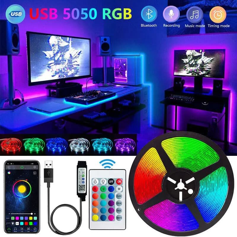 블루투스 LED 스트립 조명 스마트 SMD 5050 앱 리모컨, 유연한 리본 다이오드 램프 테이프, TV 백라이트, 게임방 홈 데코
