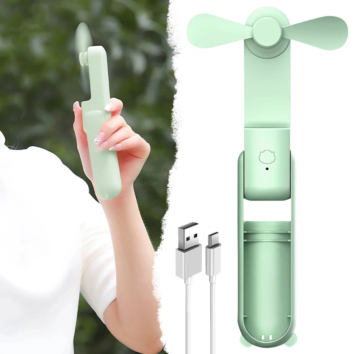 휴대용 핸드헬드 팬 귀여운 미니 팬 500mAh 배터리 3단 속도 조절 가능 저소음 전기 팬 선물 야외 접이식 팬