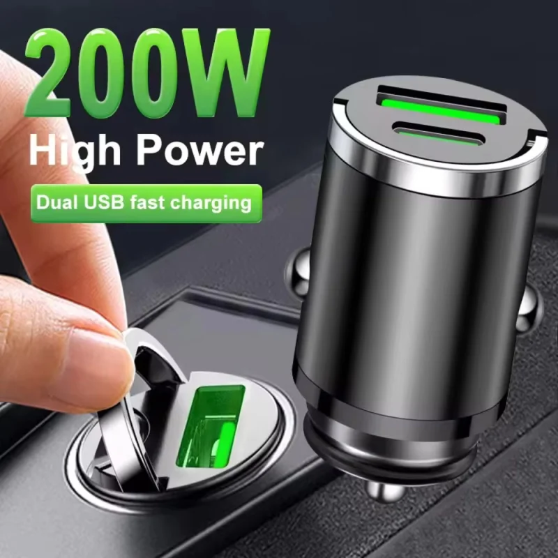 200W 미니 차량용 충전기 아이폰 고속 충전 QC3.0 미니 PD USB 타입 C 차량용 휴대폰 충전기 샤오미 삼성 화웨이용