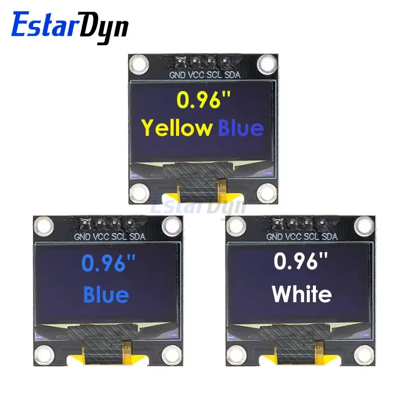 Estardyn DIYUSER 0.96 인치 OLED SSD1306 흰색/파란색/노란색 128X64 IIC I2C 직렬 디스플레이 12864 LCD 스크린 보드