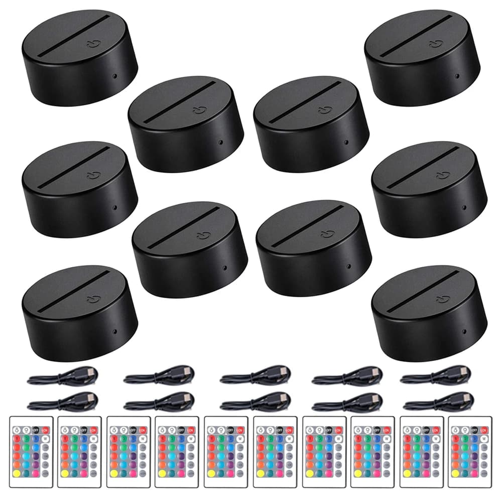 10개 3D LED 조명 홀더 아크릴 보드 조명 베이스 16색 디밍 가능 ABS USB 리모컨 데스크 램프 수직 조명 스테이션
