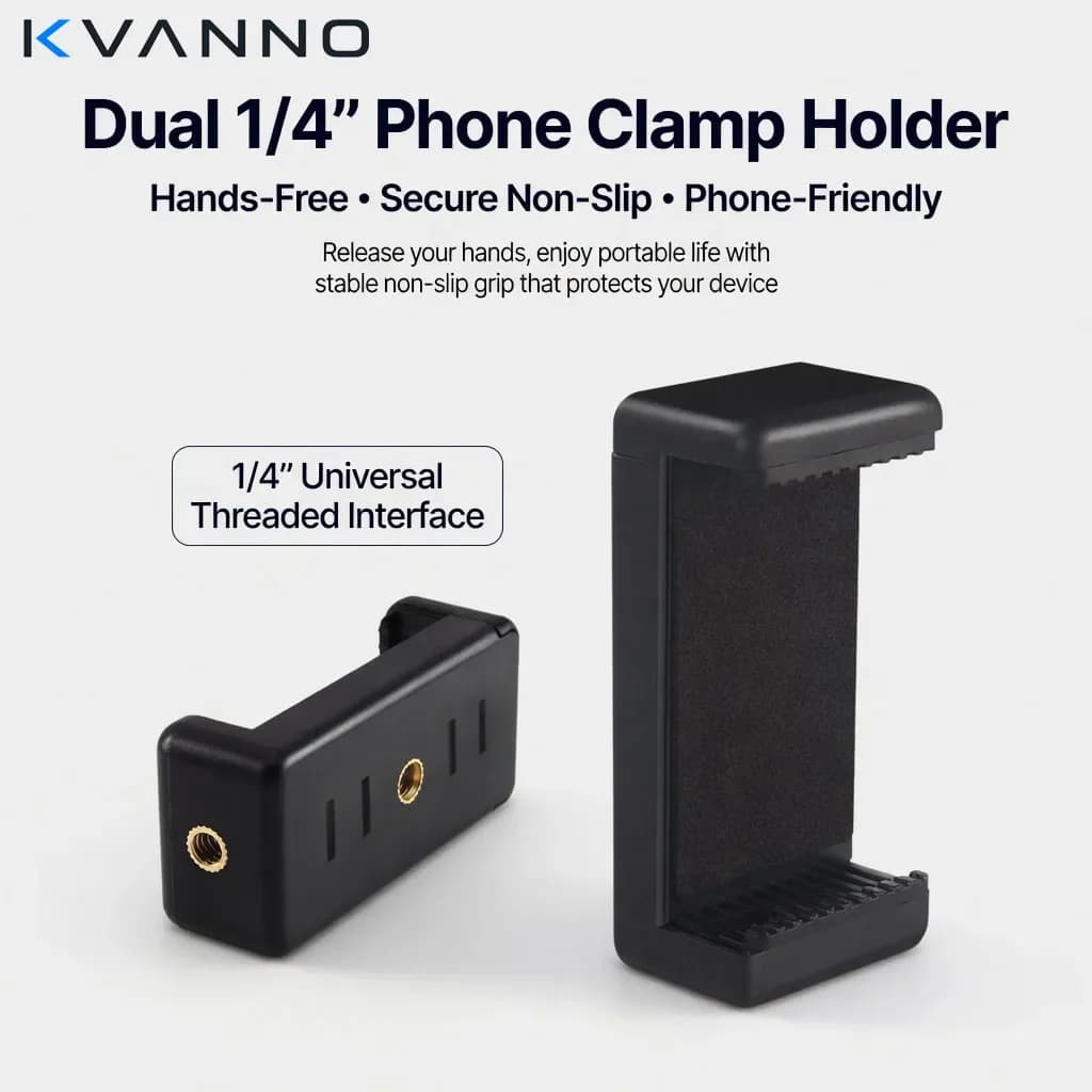 KVANNO 범용 휴대폰 삼각대 마운트 1/4'' 나사 홀더 클립 어댑터 (휴대폰 영상 촬영, 브이로그, 사진 촬영 스탠드 액세서리)