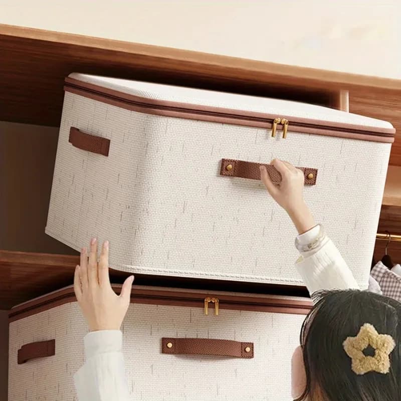 지퍼가 달린 1개의 수납 상자, 린넨 원단 정리함, 가정용 접이식 옷장 정리함, 쌓을 수 있는 디자인