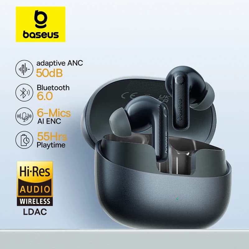 Baseus EP10 Pro ANC 이어버드 무선 블루투스 6.0 이어폰 50dB 실시간 적응형 헤드폰 6 마이크 고해상도 LDAC IP55 이어버드