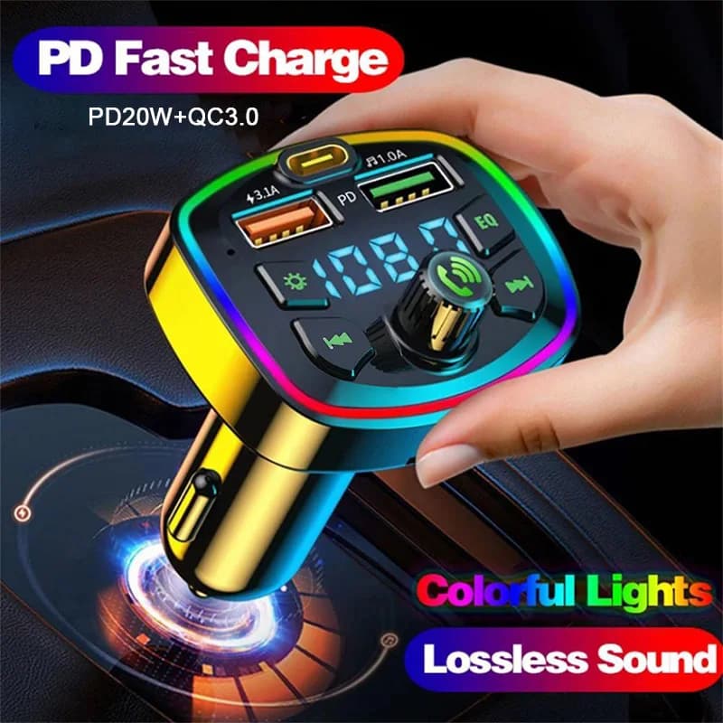 자동차 블루투스 5.0 FM 송신기 무선 어댑터 마이크 오디오 수신기 자동 MP3 플레이어 2.1A 듀얼 USB 고속 충전기 자동차 액세서리
