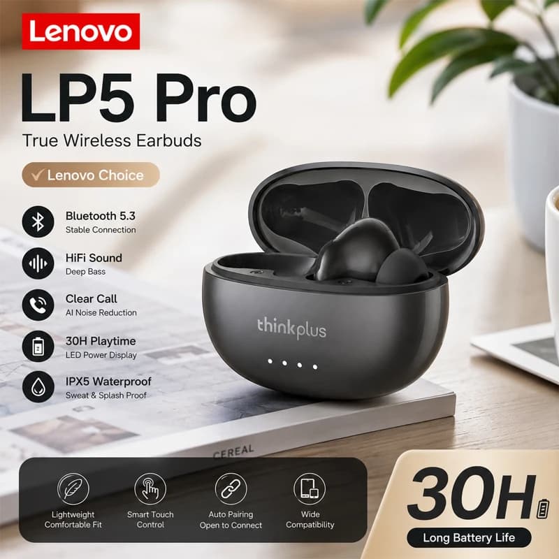 레노버 오리지널 LP5 PRO TWS 무선 블루투스 V5.4 스테레오 이어폰 긴 사용 시간 터치 이어버드 낮은 대기 시간 게임용 헤드셋 신제품