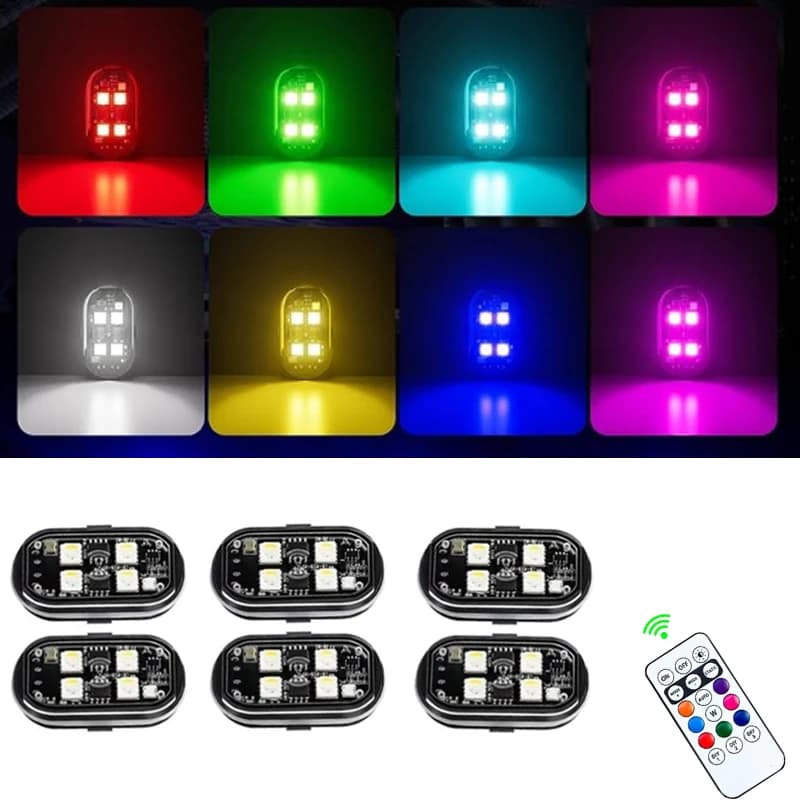 2/4pcs 무선 LED 스트로브 조명 자동차 장식 분위기 빛, 8 색 오토바이 조명 USB 충전과 LED 플래시