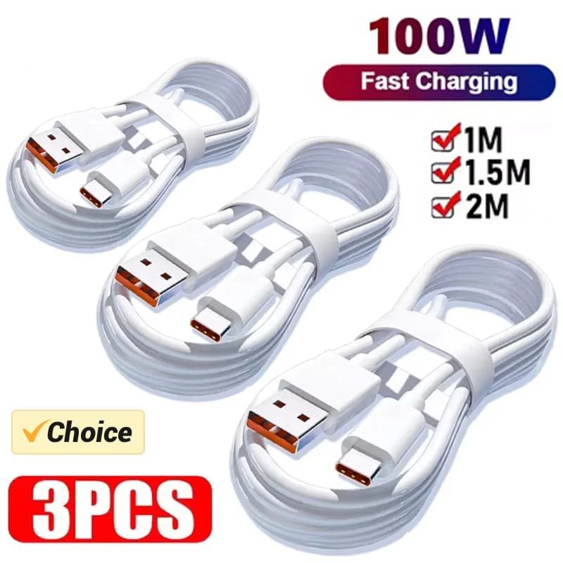 3개입 100W 6A 초고속 충전 케이블 고속 USB C타입 충전 데이터 케이블 퀵차저 C타입 고속 충전기