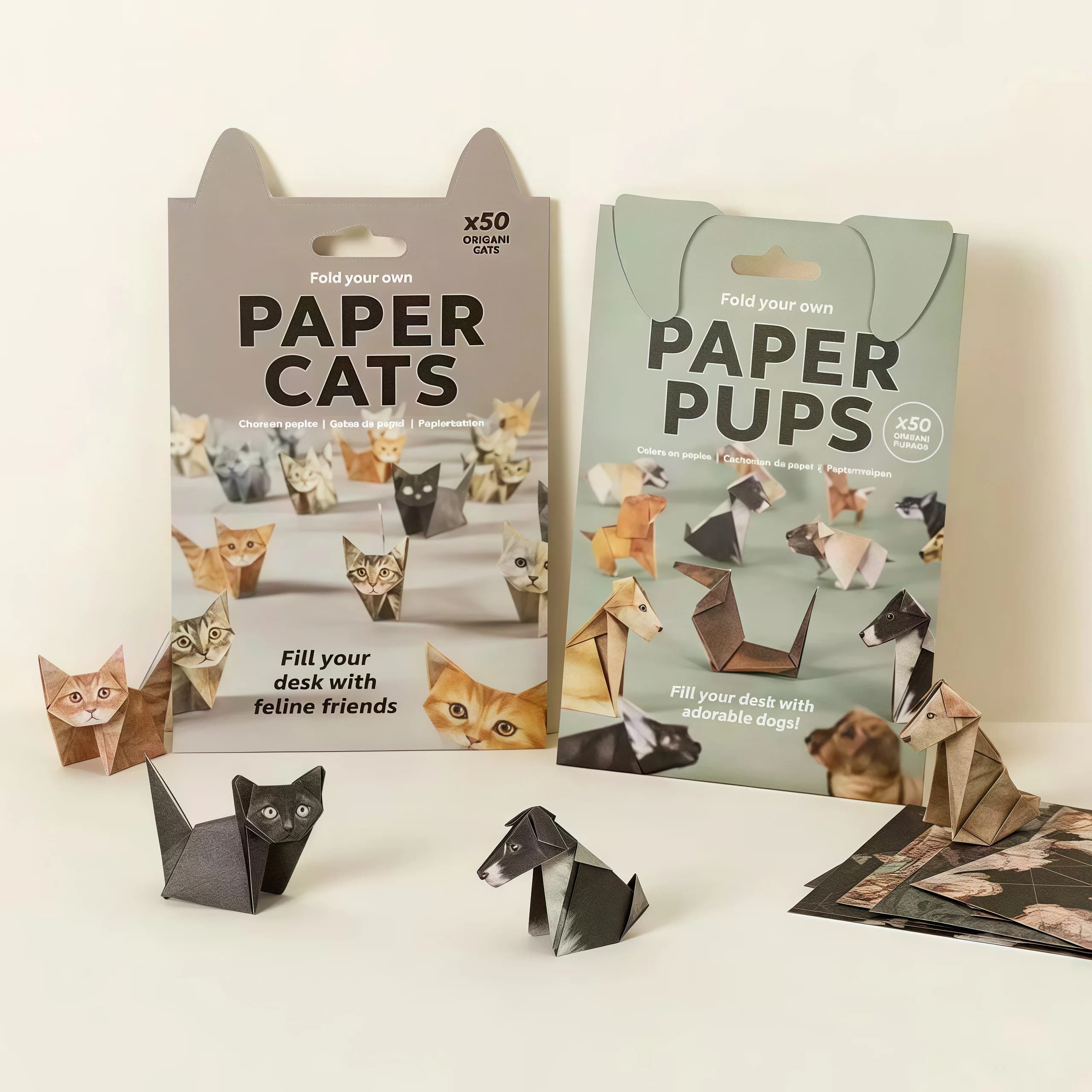 DIY 종이접기 고양이 강아지 공룡 키트 50개, 나만의 동물 만들기, 귀여운 3D 책상 장식 장난감, 어린이, 성인, 초보자 선물