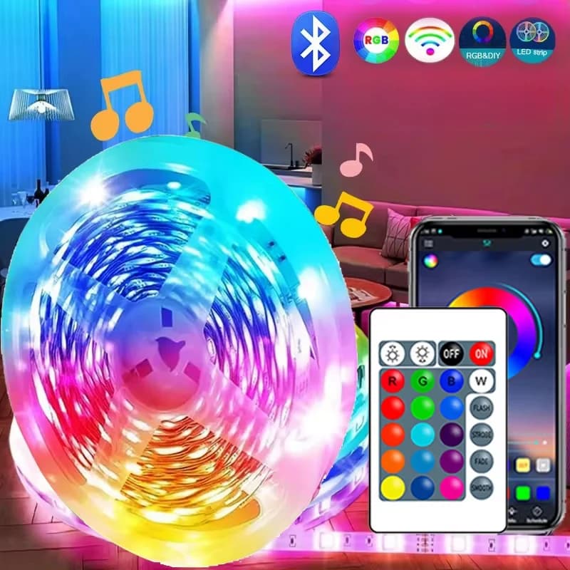 1M-30M USB LED 스트립 조명 홈 파티 장식을위한 24Key 원격 음악 동기화 유연한 램프와 여러 가지 빛깔의 블루투스 제어
