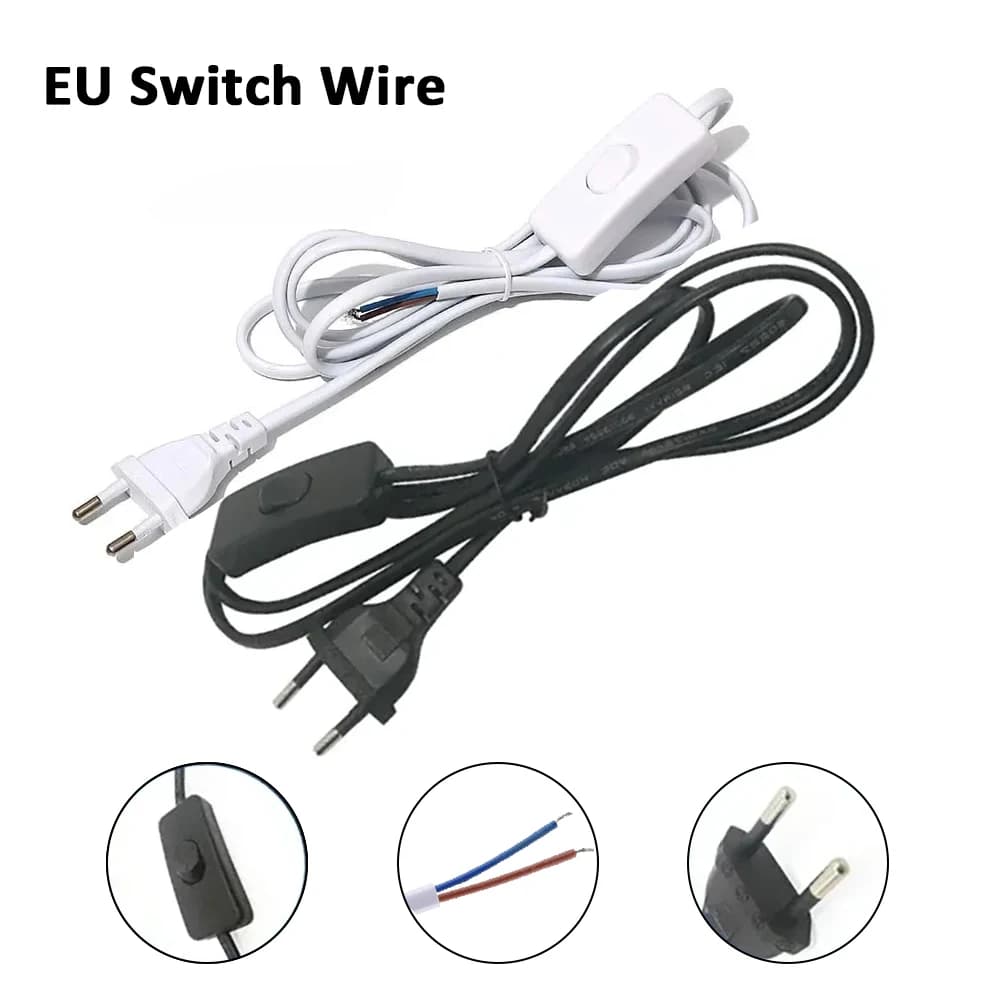 화이트/블랙 EU 플러그 버튼 303 스위치 전원 코드 2핀 와이어 데스크 램프 스위치 케이블 AC 220V 연장 전원 코드 스위치