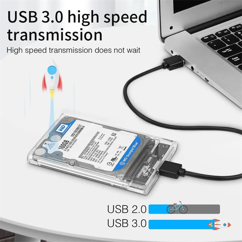 투명 2.5인치 HDD 인클로저 SSD SATA to USB 3.0 Type-C 3.1 휴대용 외장 하드 드라이브 케이스 툴프리