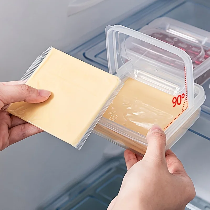 냉장고 용 1PC 슬라이스 치즈 용기, 냉장고 식품 용 플립 뚜껑이있는 투명 플라스틱 버터 블록 치즈 슬라이스 보관 상자